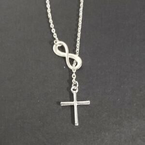 Silver Infinity Cross Necklace Jesus Christian Catholic Valentines Birthday NEW!